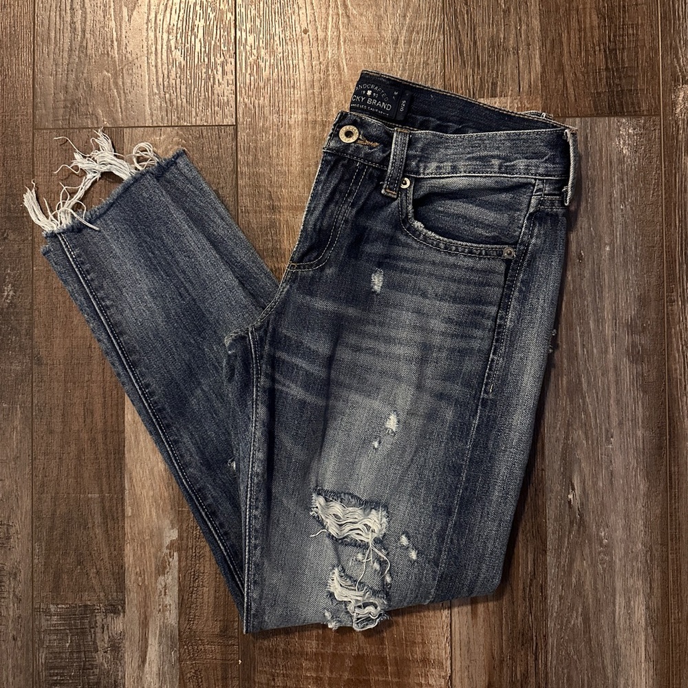 Lucky Brand Sienna Slim Boyfriend Low-Rise Distressed Jeans Women Size 0/25 Blue